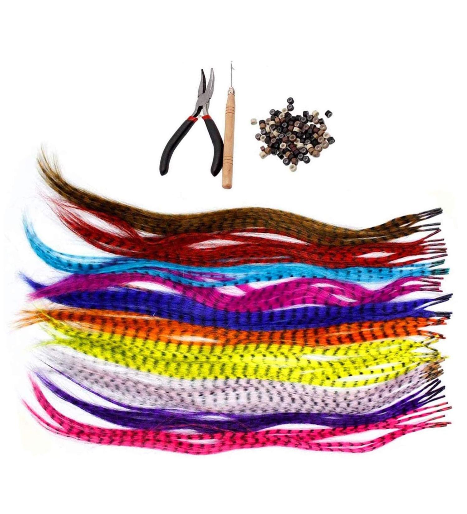 JZZJ Synthetic Hair Extension Kits with 52 Synthetic Assorted Colors Stick Tip Hair Extensions 100 Beads Pliers and Hook (Bright & Pretty Mixed Colors) - Buy Online on GoSupps.com