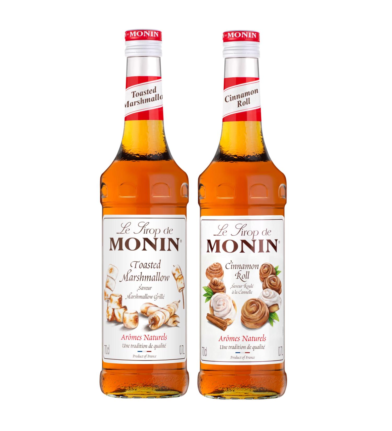 MONIN - Assortiment Sirop Saveur Marshmallow Grill & Sirop Saveur Roul la Cannelle - Pour Caf Chocolat Chaud Capuccino ou Latte - Ar mes Naturels - Bouteille en Verre - 2 x 70 cl - Buy Online on GoSupps.com