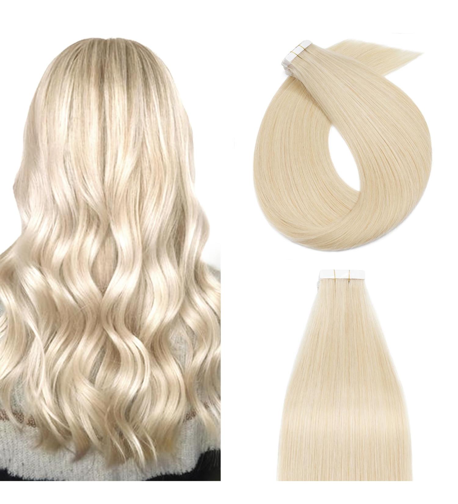 Buy Silk-Co Tape Extensions | 20 Real Hair Remy Tape-In Extensions | 50g 60# Platinblond 45cm - International Shipping Available! - Buy Online on GoSupps.com