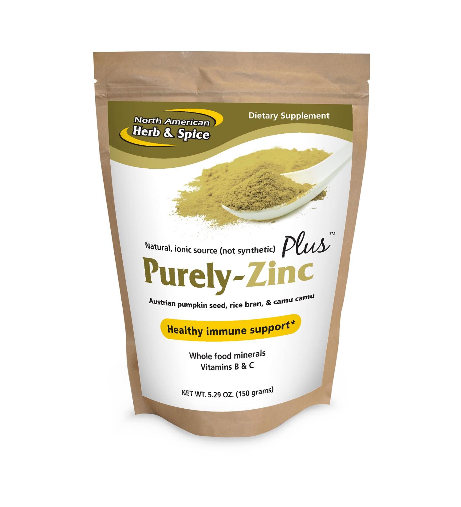 North American Herb & Spice Purely-Zinc Plus - 5.29 oz - Whole Food Zinc Supplement - Healthy Immune Support - Austrian Pumpkin Seed Rice Bran & Camu Camu - Non-GMO - 5 Servings - Buy Online on GoSupps.com