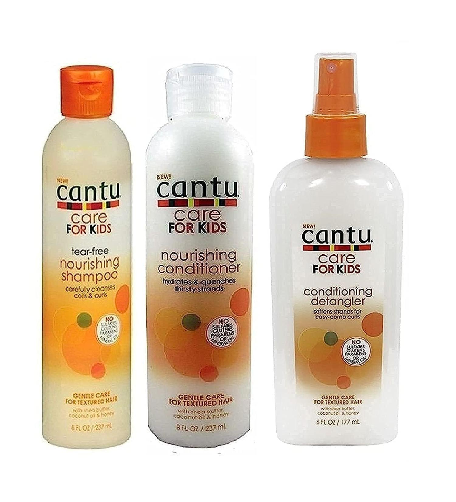 Cantu - Gentle Hair Care 3 Pack - Kids - Shampoo/Conditioner/Detangler for Curly/Wavy Hair, Soothing, Conditioning, Moisturizing, Nourishing