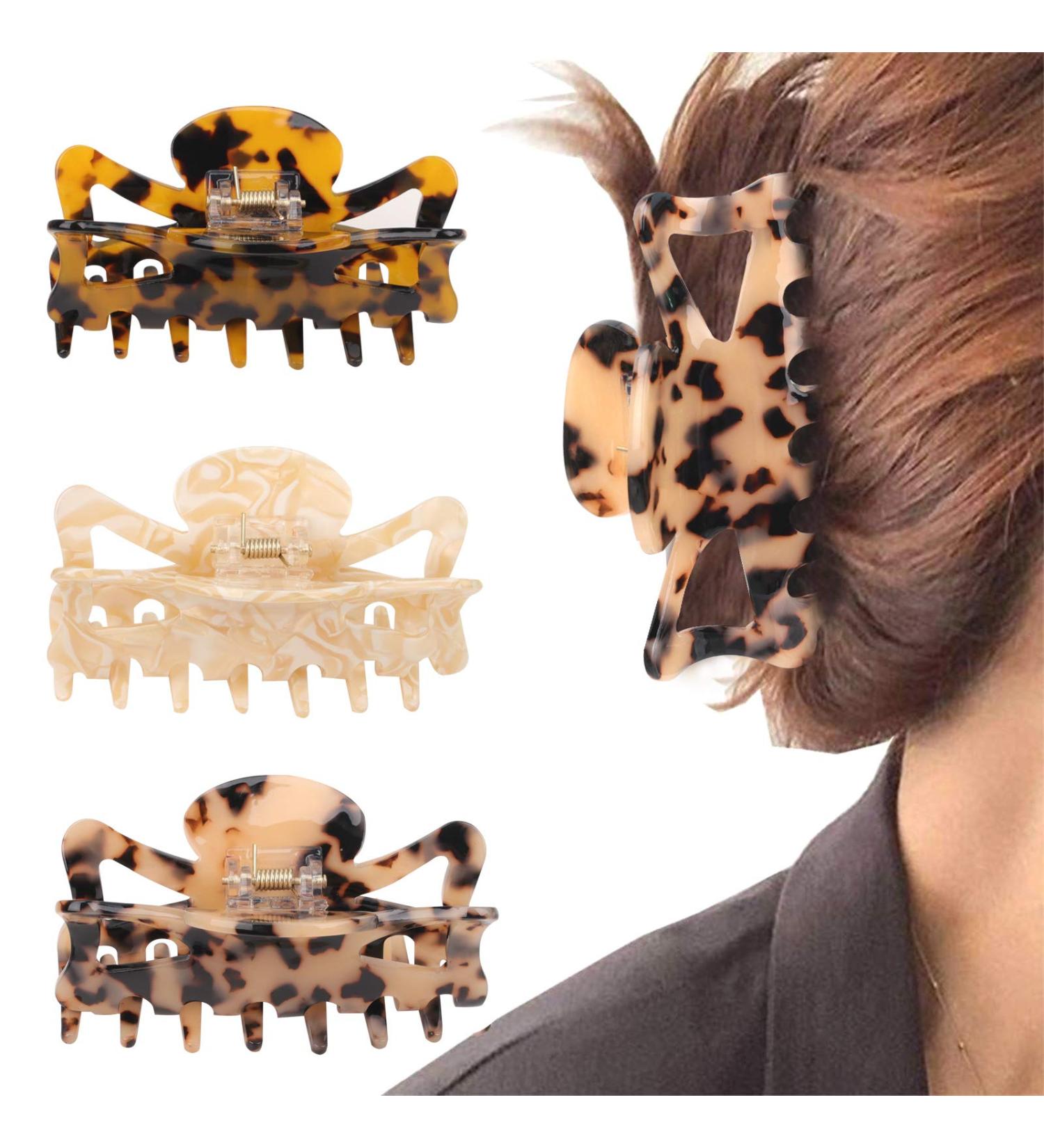 Tortoise Claw Hair Clip - Leopard Print French Barrette for Women - 4.3 Inch Multi-colored Hair Jaw - Vintage Design for Thick, Thin, Curly Hair - Buy Online on GoSupps.com