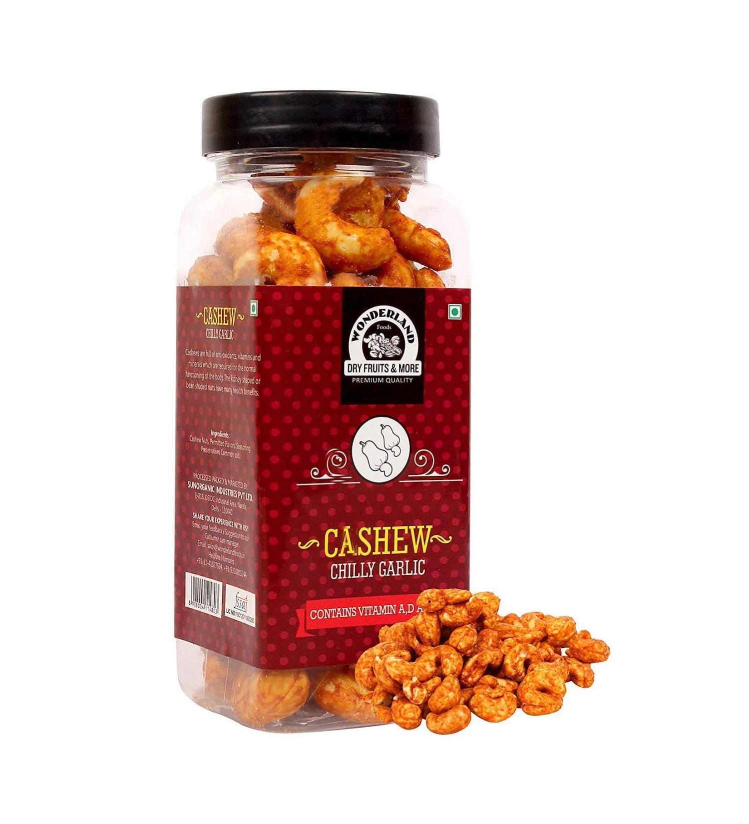 Wonderland Foods - Roasted & Salted Chilli Garlic Flavoured Cashew (Kaju) 150g
