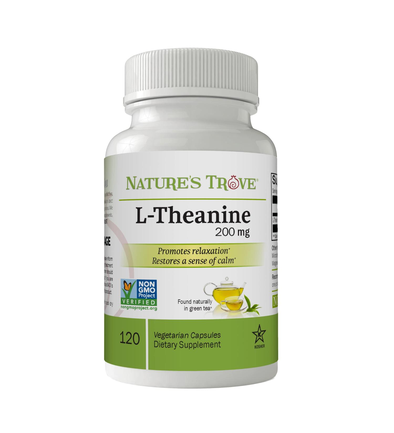 L-Theanine 200mg by Nature's Trove - 120 Veg Capsules - Natural Stress Relief - Buy Online on GoSupps.com
