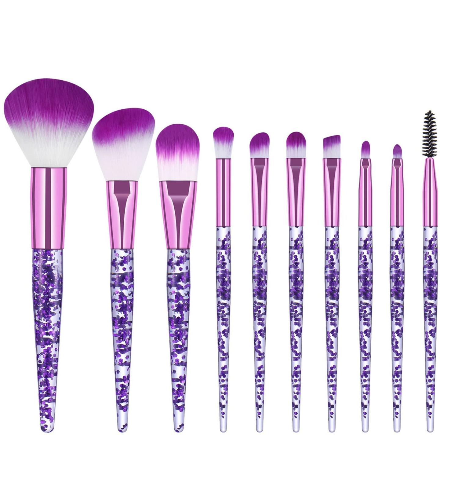 10-Piece Glitter Makeup Brush Set - Professional Acrylic Cosmetic Brushes for Eyes & Face - Violet - Buy Online on GoSupps.com