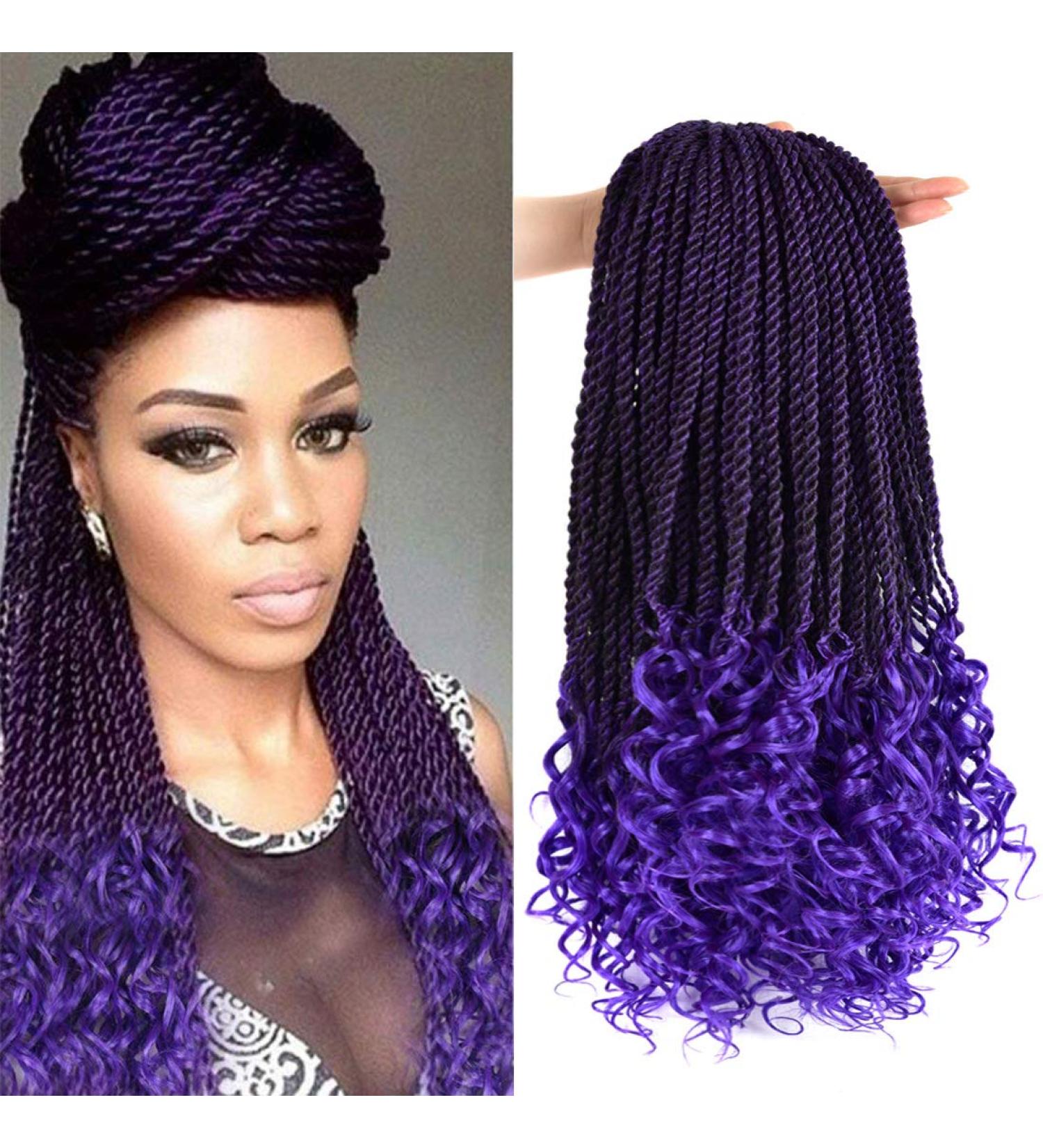 5 Packs 18 Inch Box Braids Crochet Hair with Curly Ends in 1B/Purple | Synthetic Extensions for Women - Goddess Senegalese Twist - Buy Online on GoSupps.com