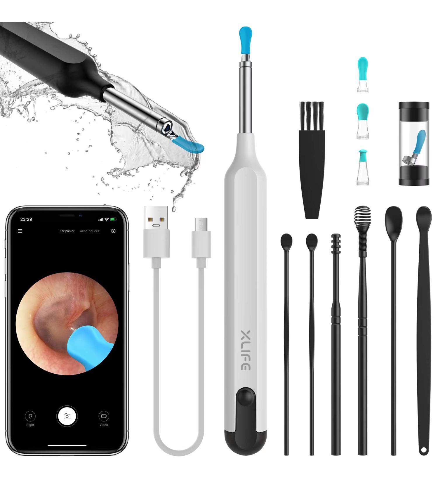 XLife Earwax Remover Tool with 1296P HD Camera and 6 LED Lights - Wireless Ear Cleaner for iPhone Android - IP67 Waterproof Otoscope Ear Wax Removal Kit - Buy Online on GoSupps.com