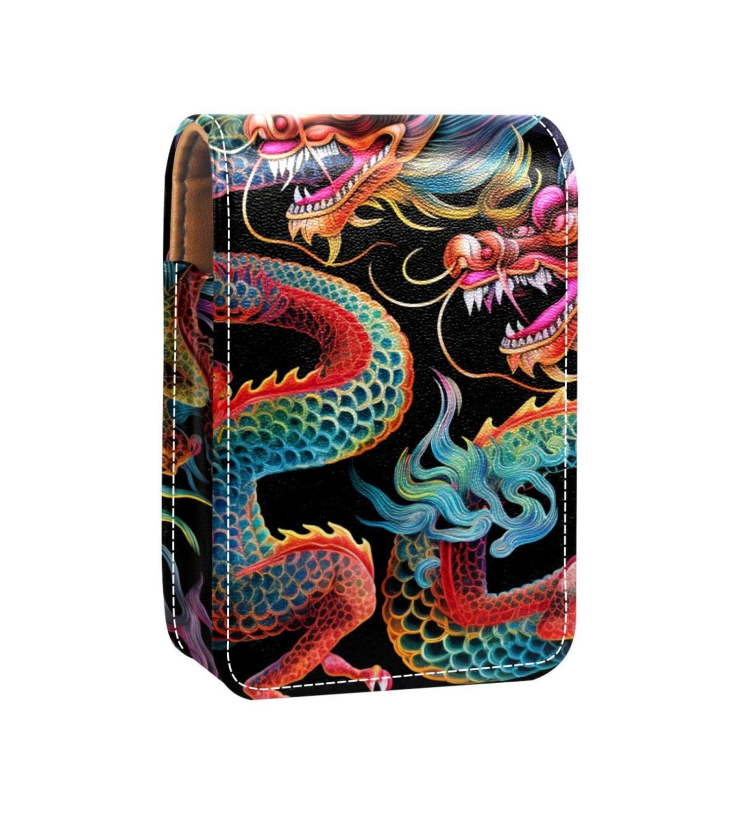 Travel Lipstick Organizer Case | Portable Makeup Bag with Mirror | Vintage Chinese Dragon Design - R628a1gtac - Buy Online on GoSupps.com