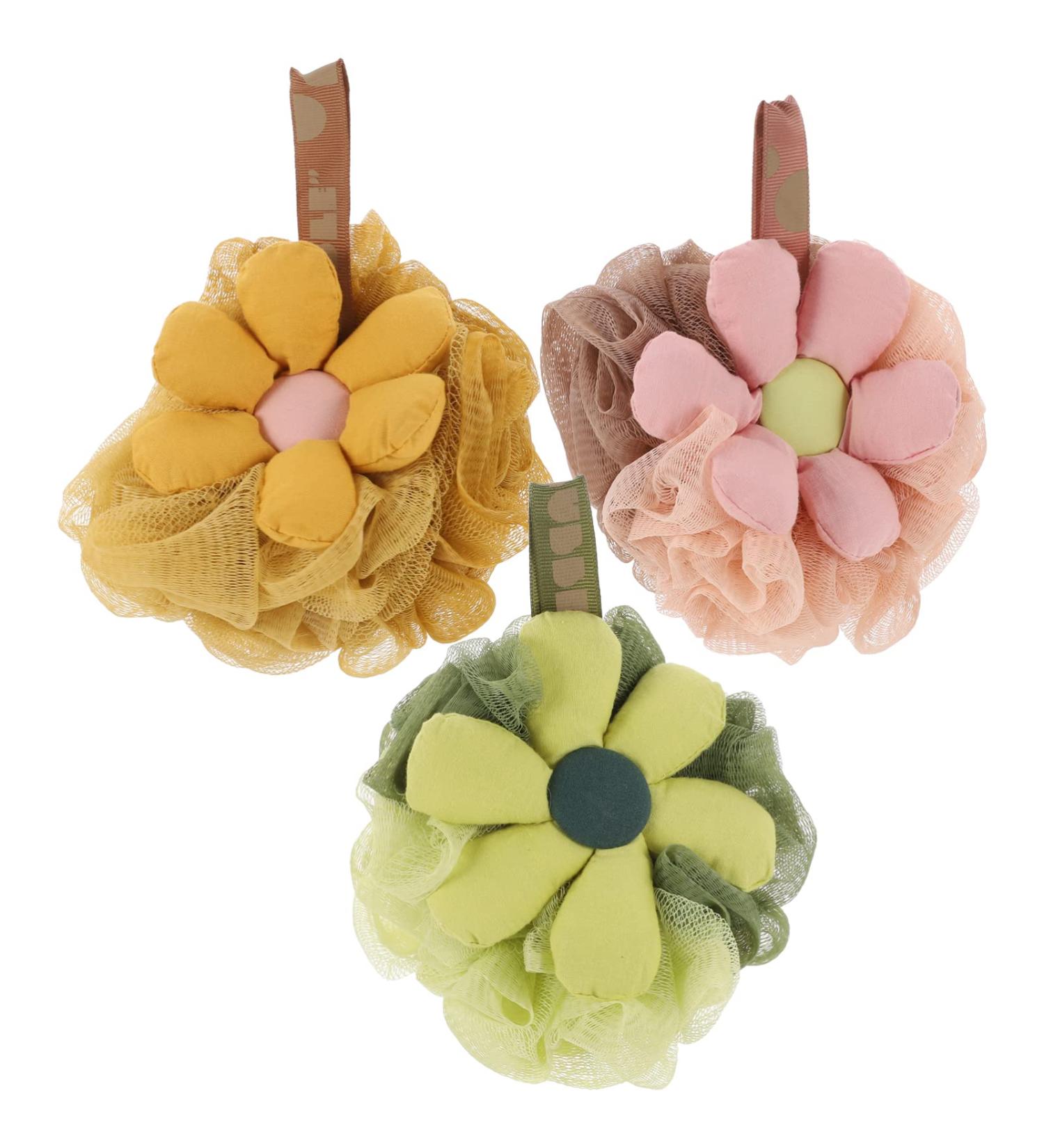 3pcs Colorful Flower Bath Ball Pouf Scrubber Set - Exfoliating Luffa Shower Accessories for Kids & Adults - Buy Online on GoSupps.com
