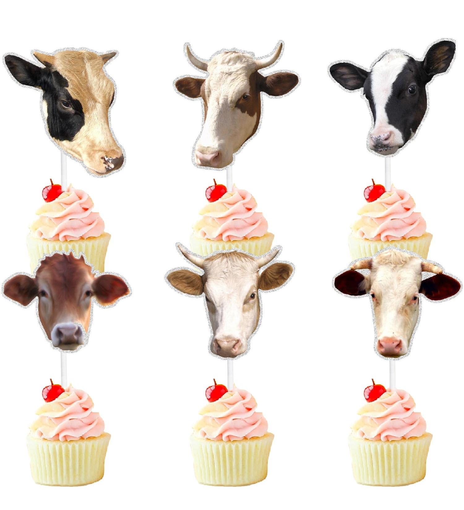 Kid's Cow Themed Happy Birthday Cupcake Toppers 18-PC Set - This is a great cow themed birthday party Moo party western cowboy party or baby shower party decoration - SugarGera - Buy Online on GoSupps.com