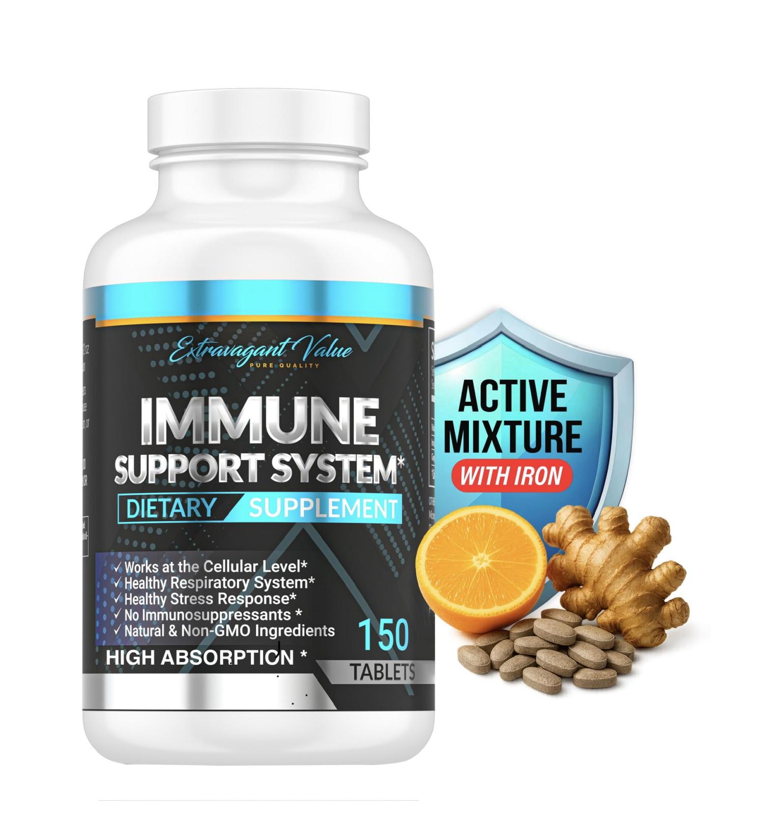 Extravagant Value Iron Supplement 25mg with Vitamin C 1000mg Gentle Iron Tablets with Ginger Root for Immune, Energy & Blood Support, High Absorption, Non-GMO, 150 Tablets - Buy Online on GoSupps.com