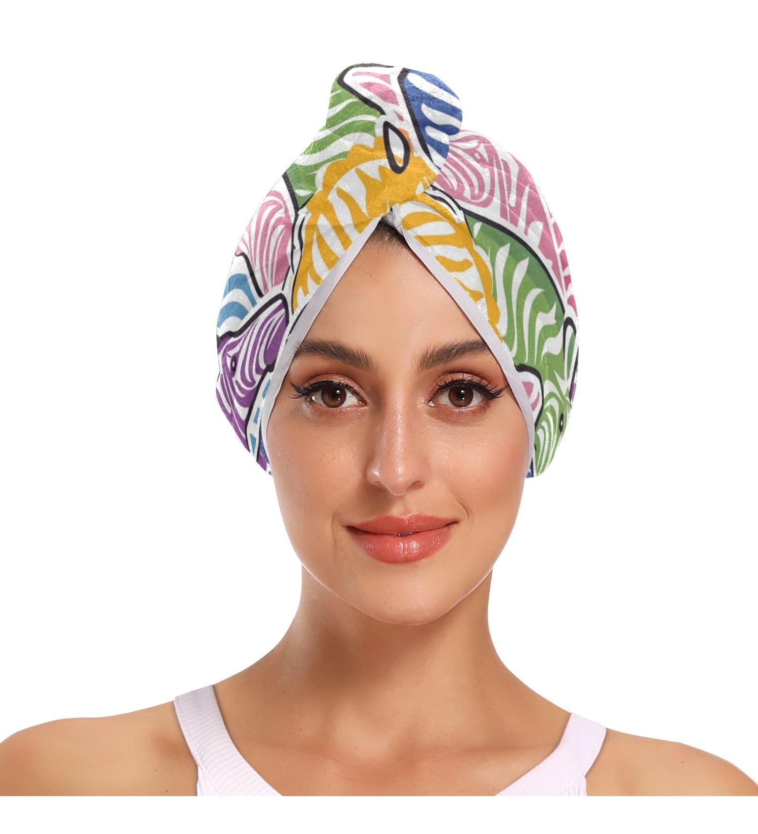 Rainbow Pinto Hair Towel 2 Pack | Super Absorbent Quick Dry Hair Turbans for Women & Girls - Buy Online on GoSupps.com
