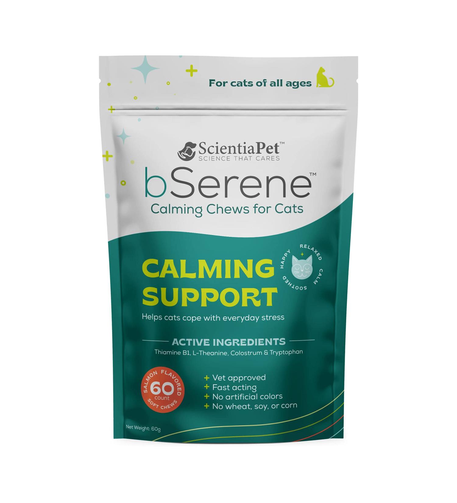 Serene Calming Chews for Cats | Real Salmon Supplement for Stress, Anxiety & Travel | 60 ct - Made in USA - Buy Online on GoSupps.com