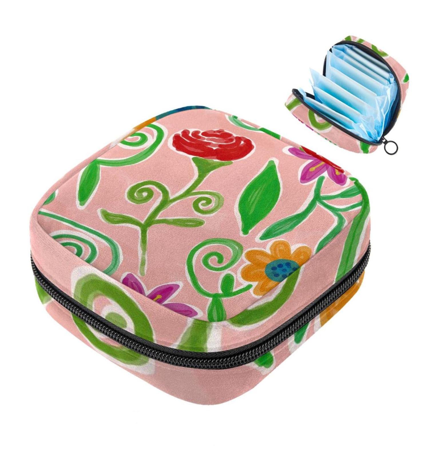 Shop Colorful Menstruation Pad Bag with Zipper - Stylish Tampon & Napkin Bags for Women & Girls | Flower Art Design - Buy Online on GoSupps.com