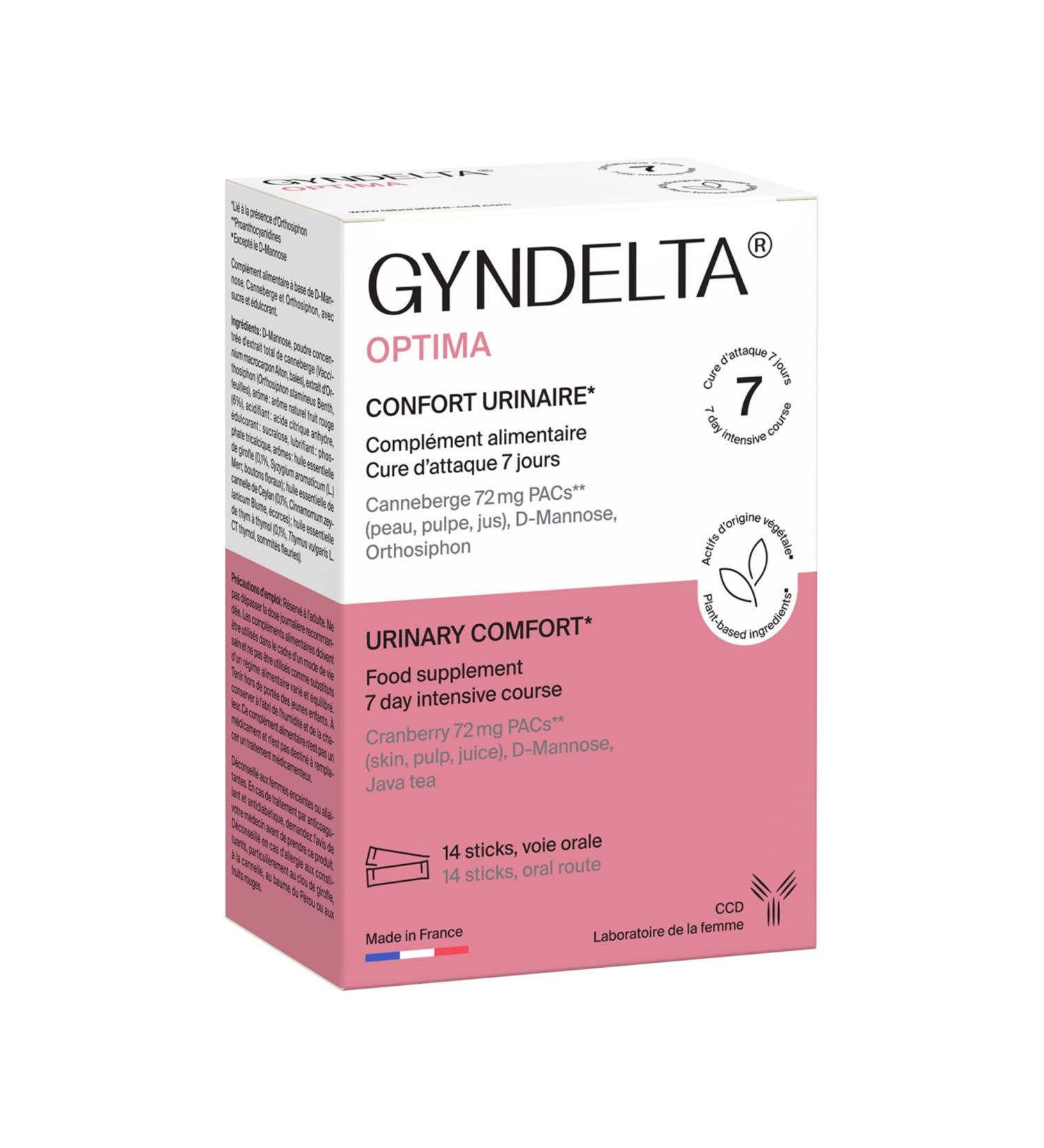 Gyndelta Optima - Cure d attaque 7 jours - Confort Urinaire - A base de Canneberge - cranberry - Laboratoire CCD