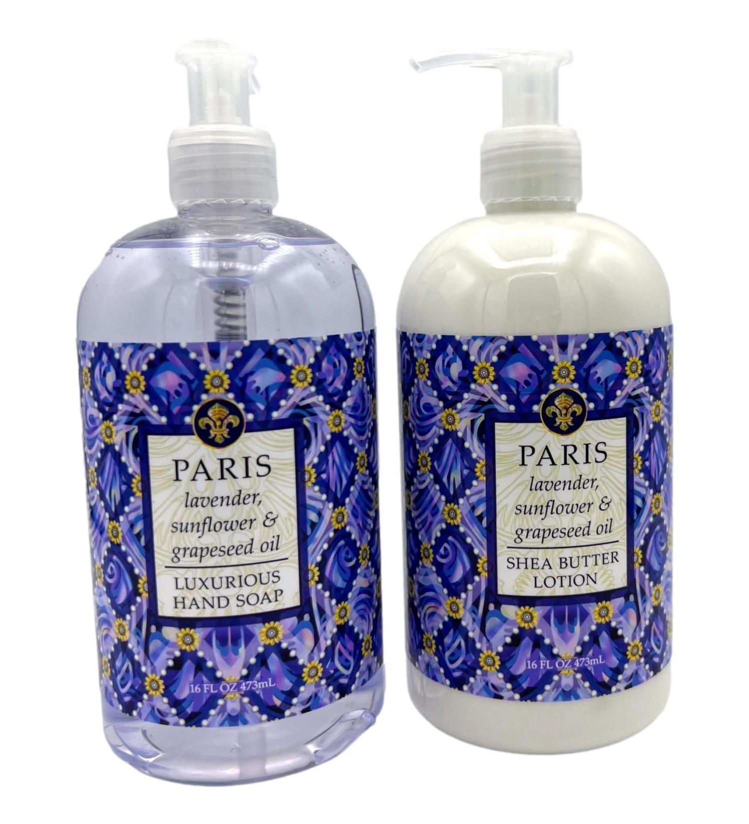 Greenwich Bay Trading Co. Paris Lavender Sunflower & Grapeseed Oil Luxurious Hand Soap and Shea Butter Lotion Set 16 fl oz Each