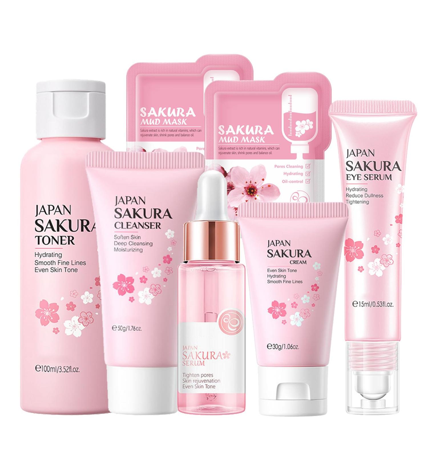 Shop Sakura Women's Beauty Gift Set - Korean Skin Care Kit with Cleanser Serum Toner & More | Cherry Blossom Moisturizing Routine - Buy Online on GoSupps.com