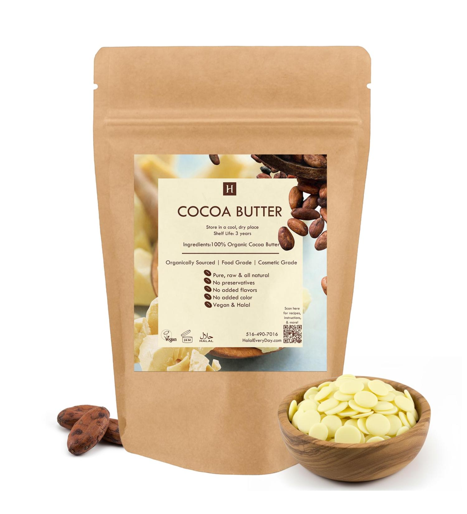 Raw Cocoa Butter-16 oz. - Non GMO - Vegan - Small disks for easy measurement - By SAAQIN - Sold exclusively by HalalEveryday 1 Pound (Pack of 1) - Buy Online on GoSupps.com