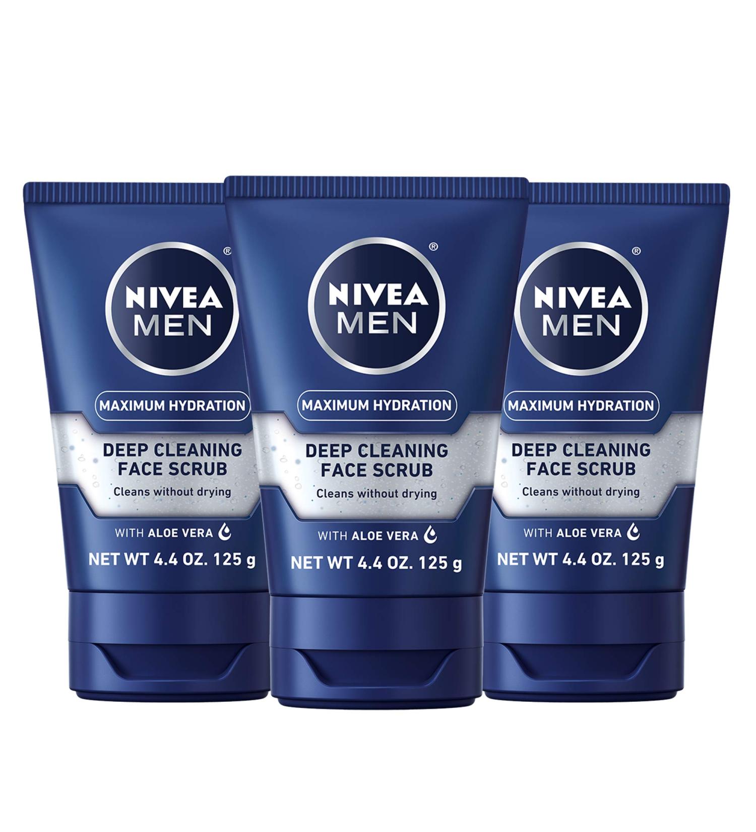 NIVEA MEN Maximum Hydration Deep Cleaning Face Scrub With Aloe Vera - 3 Pack 4.4 Oz Tubes - Buy Online on GoSupps.com