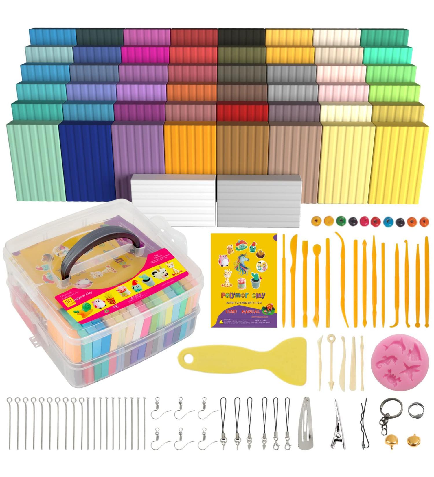 Polymer Clay Modeling Kit - 50 Colors, Non-Toxic, Oven-Baked, Sculpting Tools - Ideal for Kids and Artists - Perfect Gift Set (50 Colors A) - Buy Online on GoSupps.com