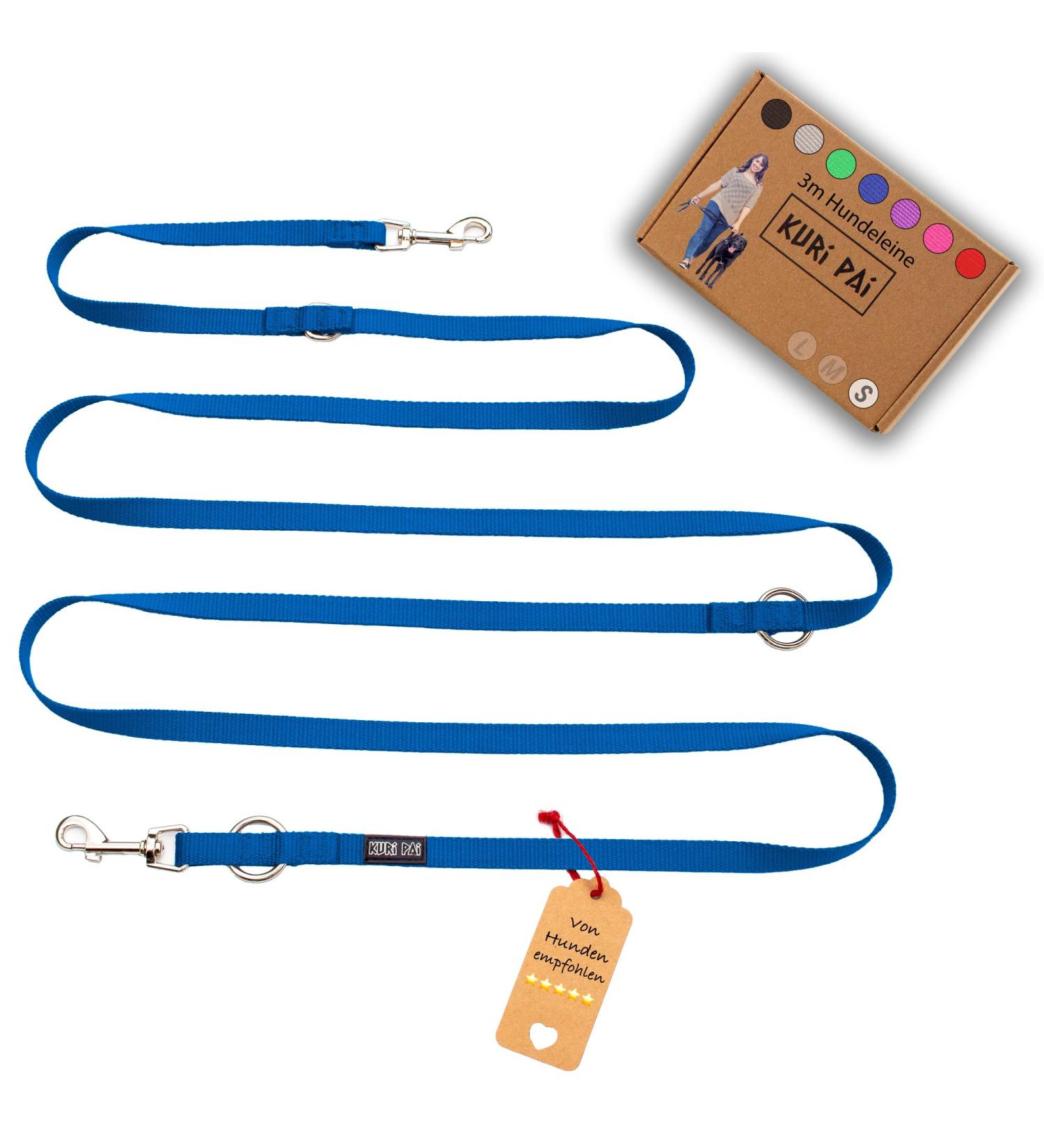 Kuri Pai 3m Dog Leash for Small Dogs | Comfortable & Sustainable Bamboo Rehabilitation Leash - Blue (1.5cm wide) - Buy Online on GoSupps.com