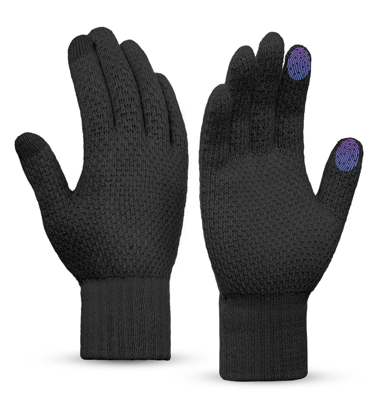 Winter Touchscreen Gloves for Men & Women | Windproof Elastic Thermal Wool Gloves in Black - Buy Online on GoSupps.com