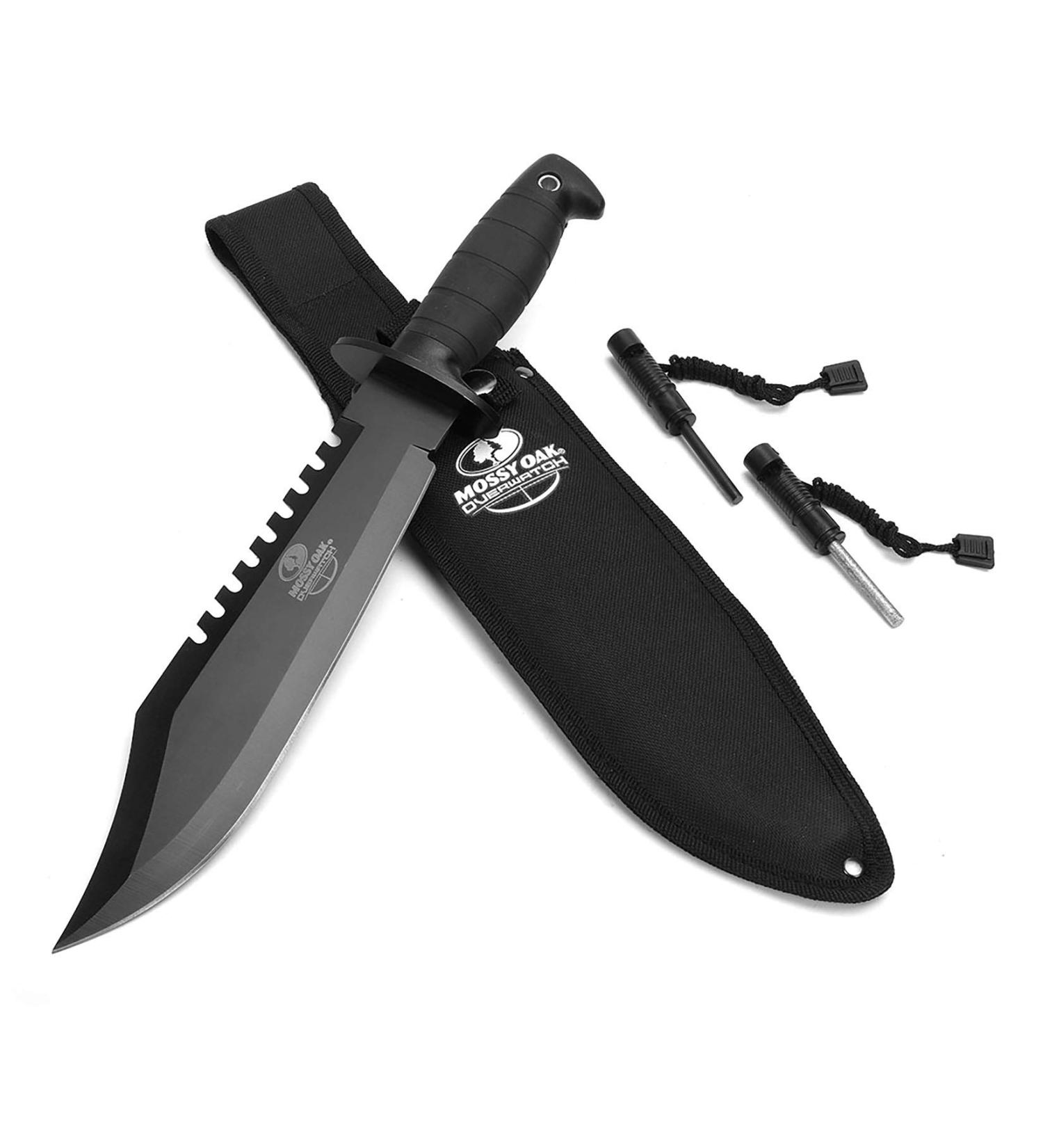 Mossy Oak 15-inch Survival Hunting Knife with Sheath - Fixed Blade Tactical Bowie Knife for Camping, Outdoor, Bushcraft - Includes Sharpener & Fire Starter - Buy Online on GoSupps.com