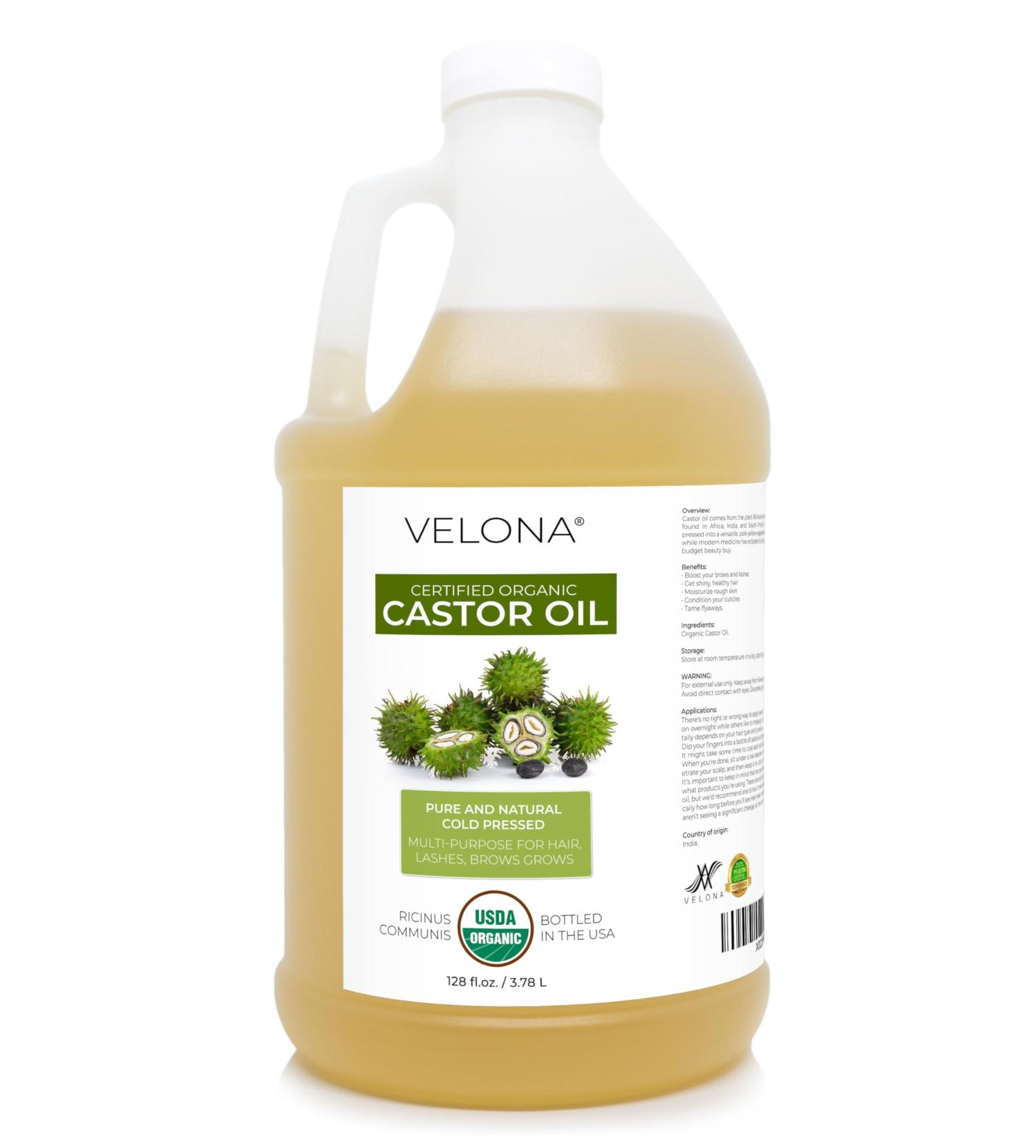 Buy Velona USDA Organic Castor Oil - 1 Gallon | Cold Pressed Natural Oil for Hair Eyelashes & Eyebrows | Hexane Free USP Grade - Buy Online on GoSupps.com