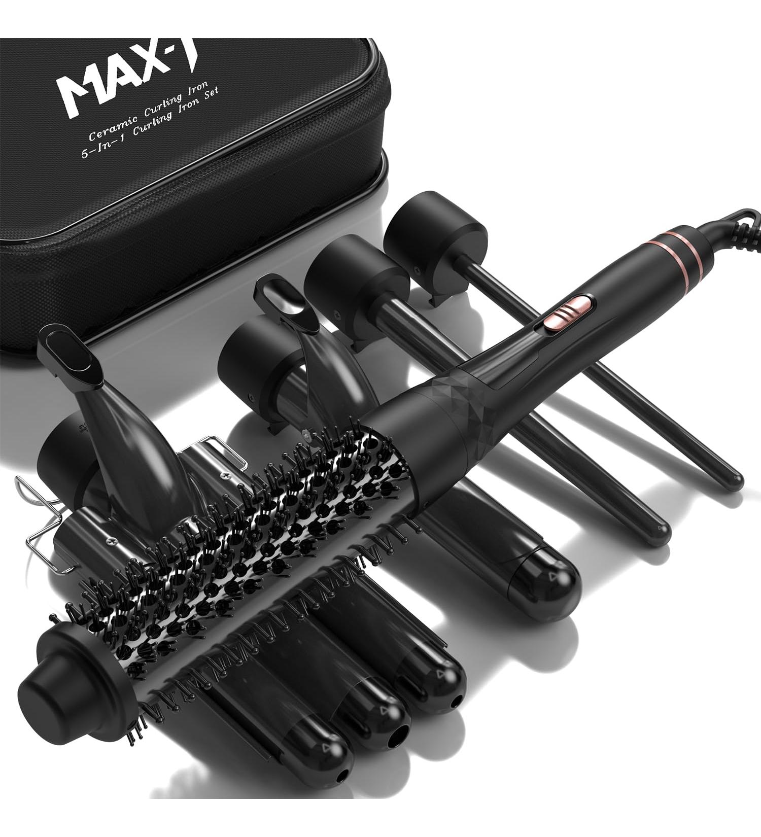 MAX-T 5 in 1 Curling Iron Set - Dual Voltage Wand Interchangeable Barrels Travel Bag | Perfect for All Hair Types - Buy Online on GoSupps.com