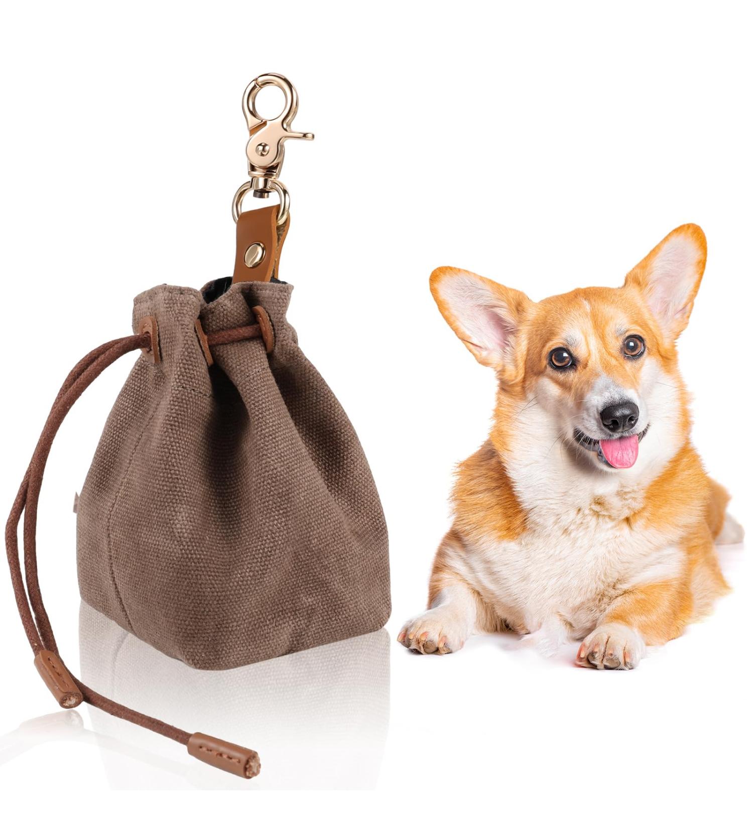 Newofview Dog Treats & Storage Bags - Canvas Dog Food Storage with Clip Buckle for Training - Premium Brown Dog Treats - Buy Online on GoSupps.com