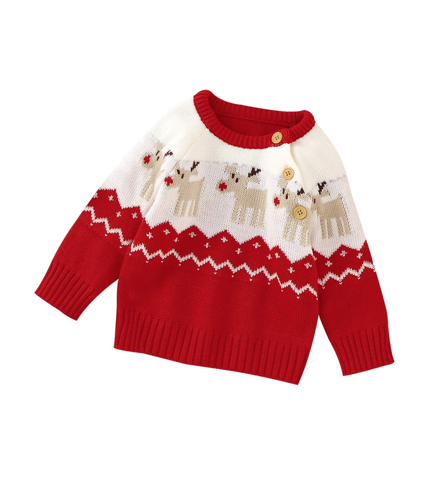 Mimixiong Baby Christmas Reindeer Sweater - Red Knitted Long Sleeve Outfit (0-6 Months) - Buy Online on GoSupps.com