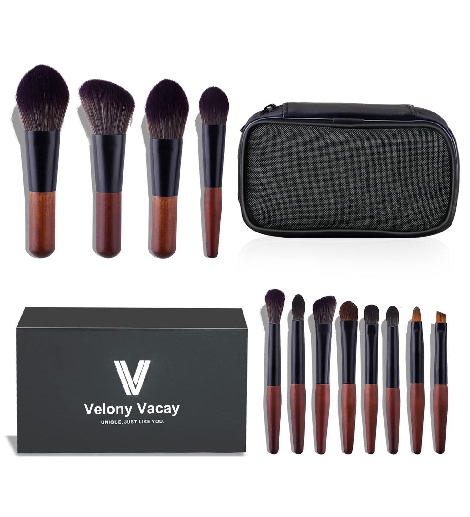 Velony Vacay 12 Pcs Mini Travel Makeup Brush Set with Case - Travel Brush Set for Loose Powder, Contour, Blush, Concealer, Eyeshadow, Brow - Tool Kit - Buy Online on GoSupps.com