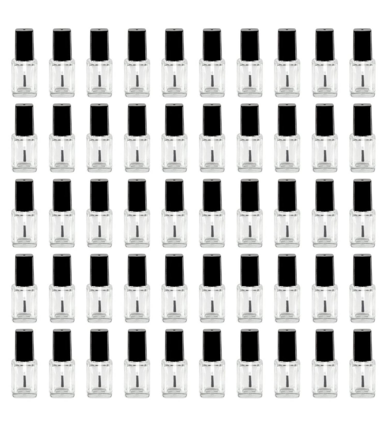 50 Empty 10ml Clear Nail Polish Bottles with Black Lid & Brush - Perfect for DIY & Salons - Buy Online on GoSupps.com