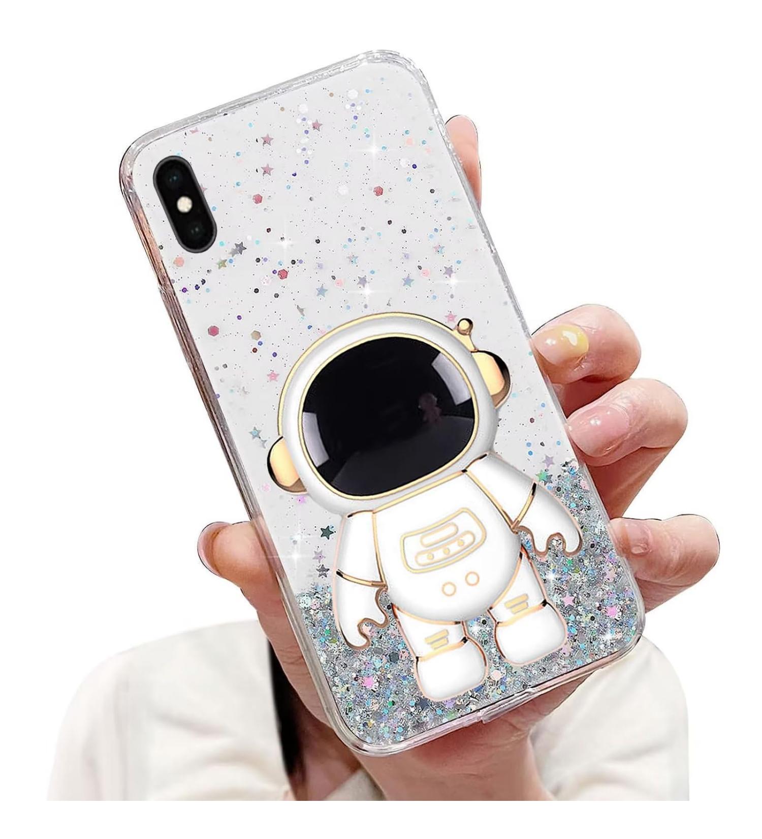 Shop Tivenfezk Nadoli iPhone XS Max Astronaut Hidden Stand Shell - Glitter Bling Silicone Clear Case | International Shipping - Buy Online on GoSupps.com