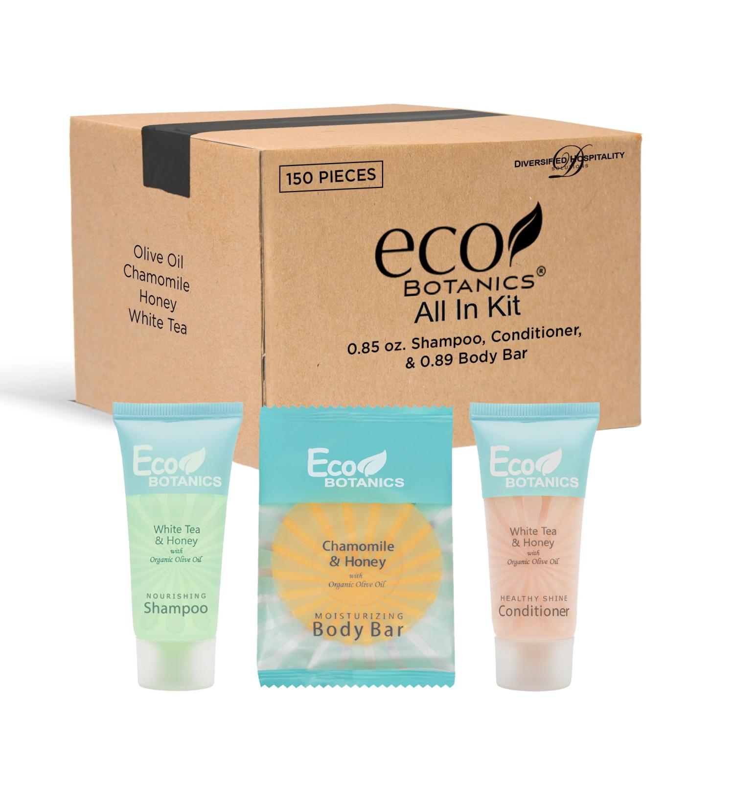 Eco Botanics Hotel Soaps & Toiletries Bulk Set | 150-Piece Amenities Kit for Hotels & Airbnb | Travel Size Shampoo Conditioner & Bar Soap - Buy Online on GoSupps.com