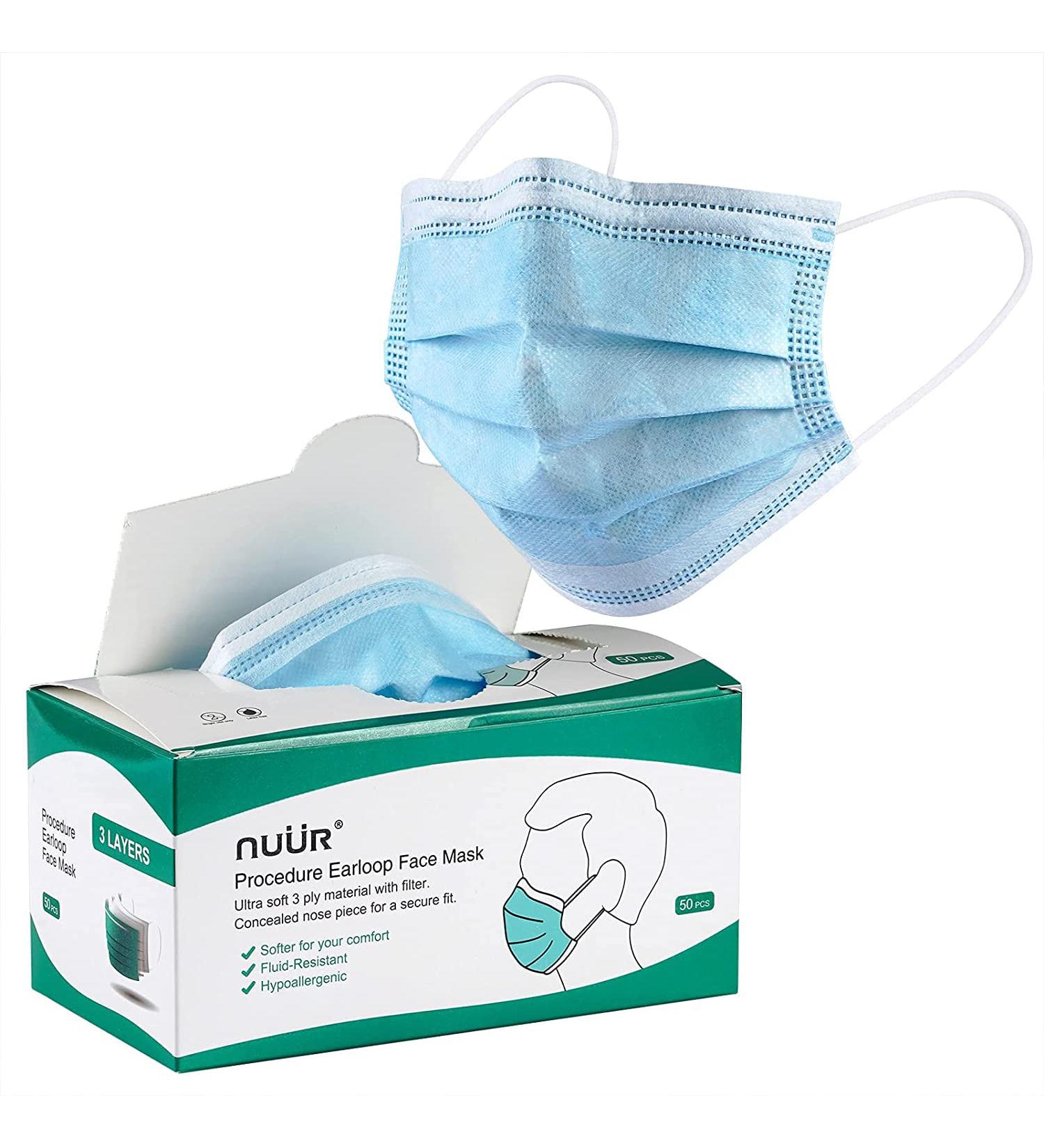 NU R 10pcs Multi Color 3 Ply Disposable Face Mask Mask with Filter Layer and Elastic Earloop Retail Sealed bags B-Blue - Buy Online on GoSupps.com
