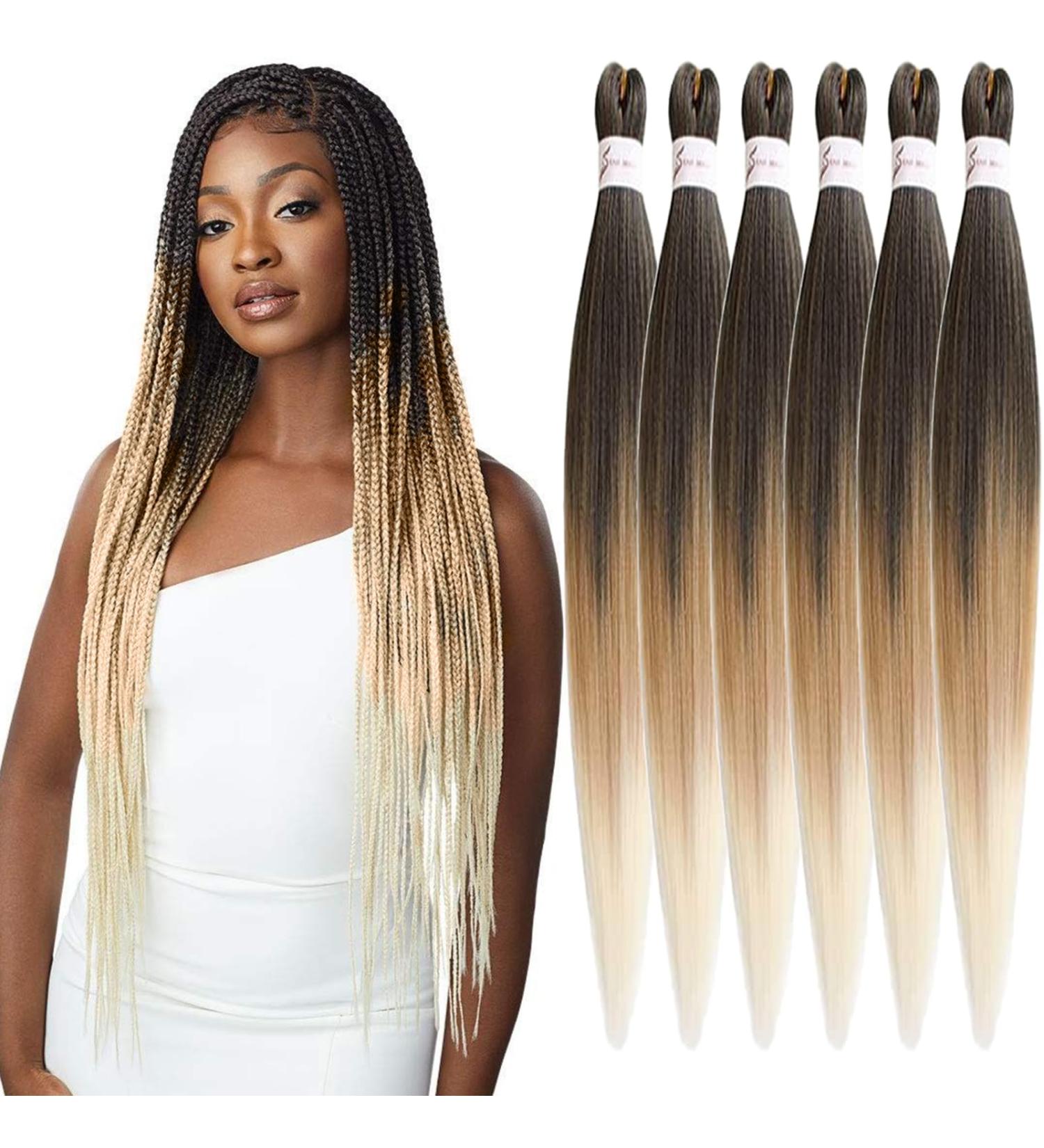 Xusuperb Pre-Stretched Ombre Blonde Braiding Hair - 26 Inch 6 Packs of Soft Yaki-Textured Extensions (T1B/27/613) for Easy Braids | International Shipping - Buy Online on GoSupps.com