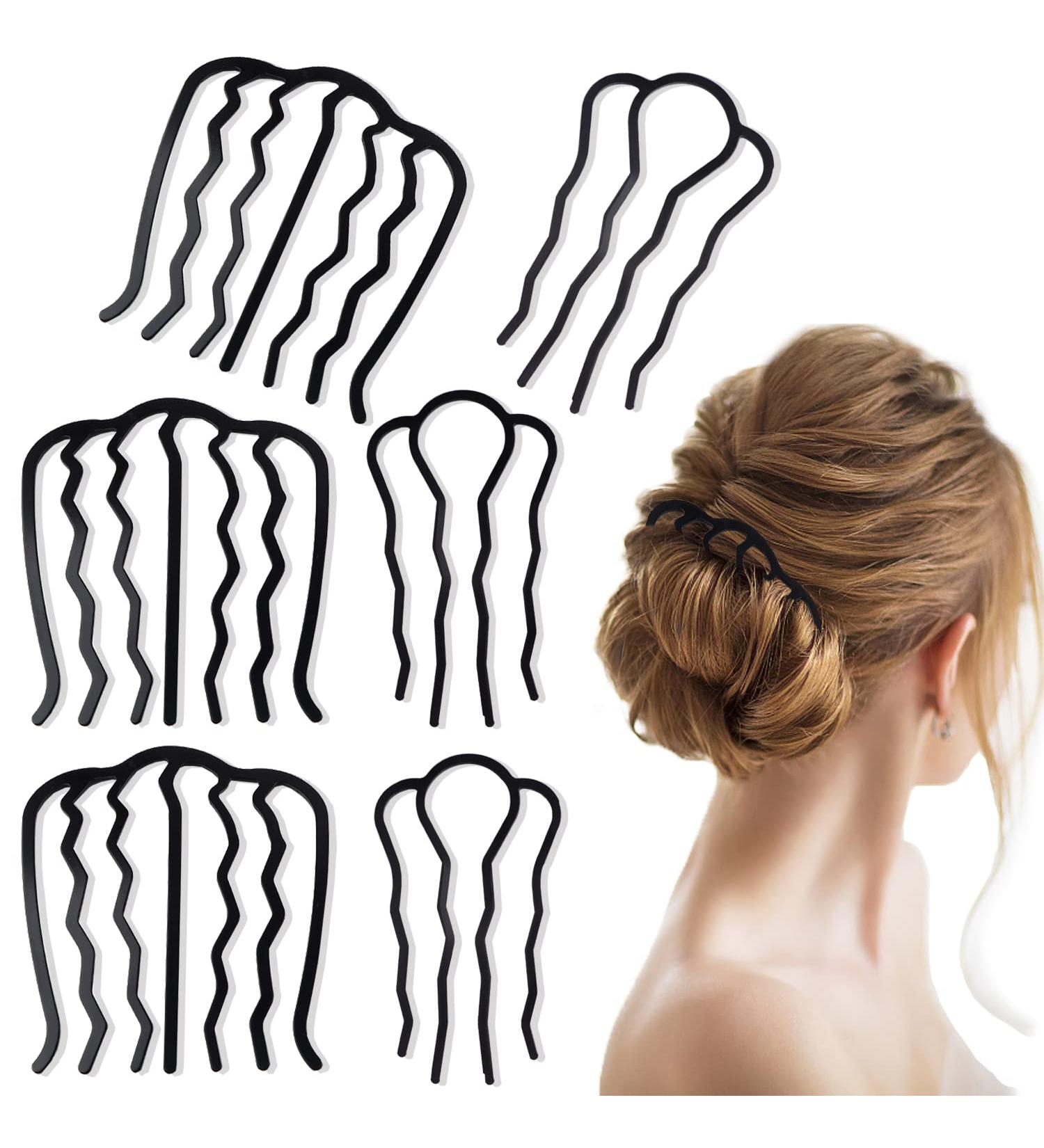 6-Piece Metal Hair Comb Clips for Updo Bun - Black Hair Accessories for Women - Buy Online on GoSupps.com