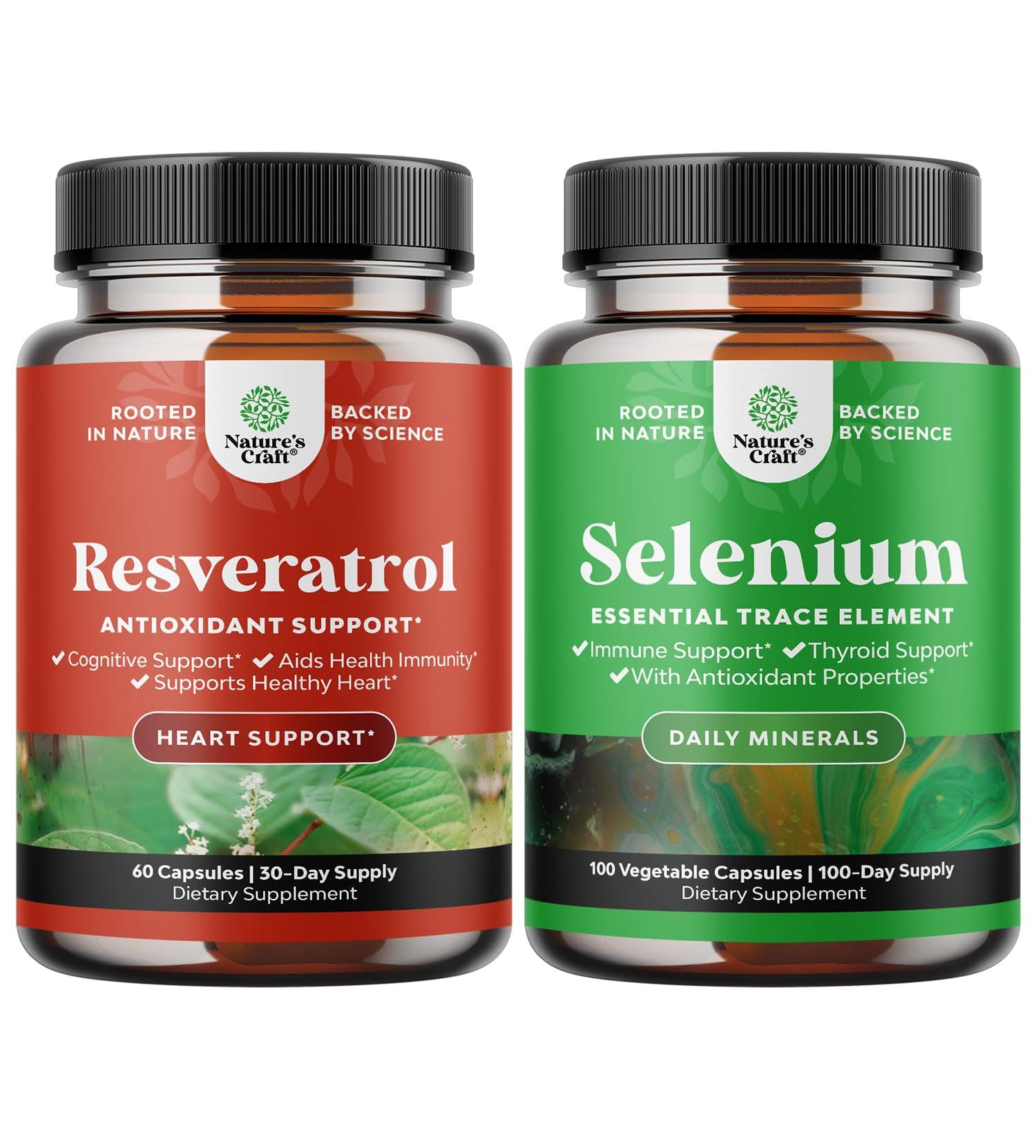 Bundle of Youthful Trans Resveratrol Supplement with AMPK Activator for Cellular Health & Vitality and Yeast Free Selenium 200mcg Capsules - High Potency Selenium for Immunity Antioxidant Thyroid - Buy Online on GoSupps.com