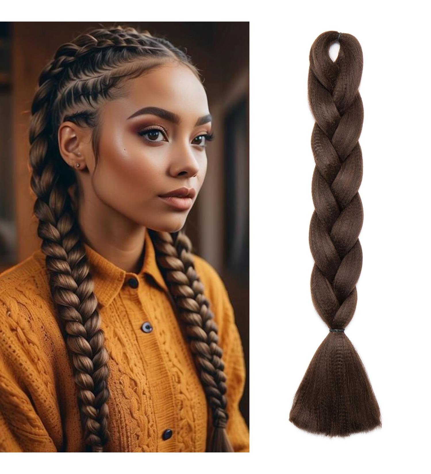 Silk-co 24inch Jumbo Braids Hair Afro Braiding Hair Extensions Ombre Silky Synthetic Heat Resistant 100g-Medium Brown 24 Inch Medium Brown - Buy Online on GoSupps.com