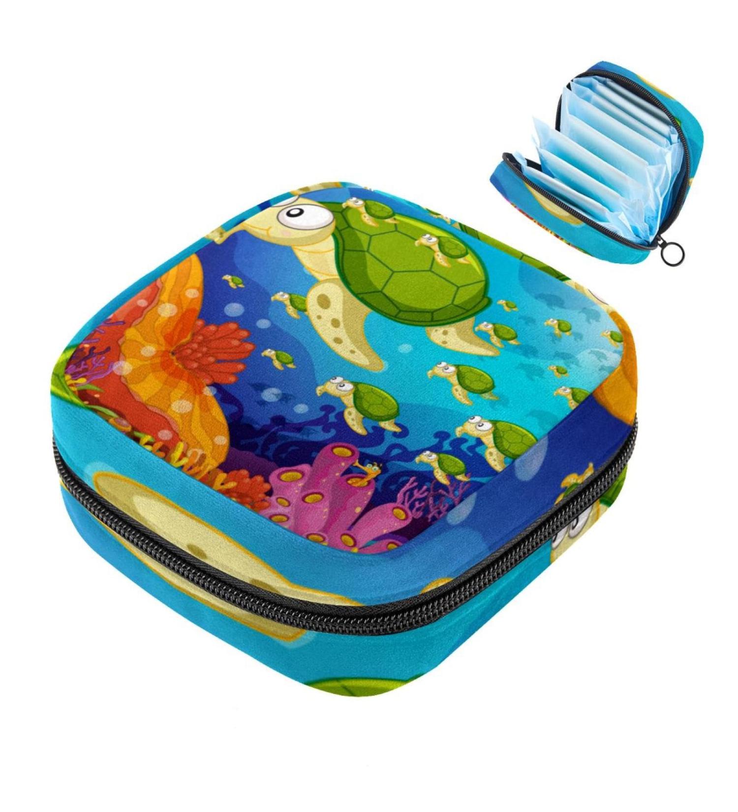 Portable Women's Binding Bags - Menstrual Cup Pocket & Pads for Teen Girls | Cartoon Green Turtle Design - Buy Online on GoSupps.com