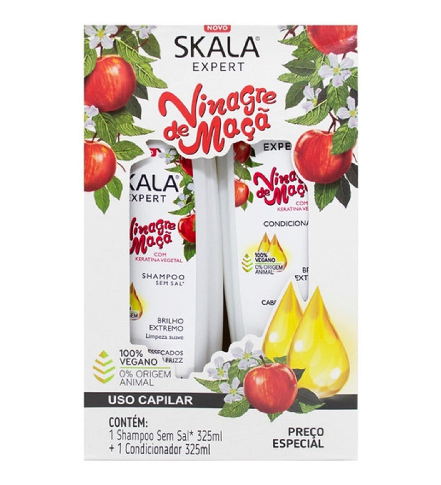 Skala Expert Vinagre de Ma - Apple Cider Vinegar Shampoo & Conditioner Infused with Pure 100% Natural ingredients Vegan Formula | Experience Healthier Fuller & Thicker Looking Hair - Imported from Brazil