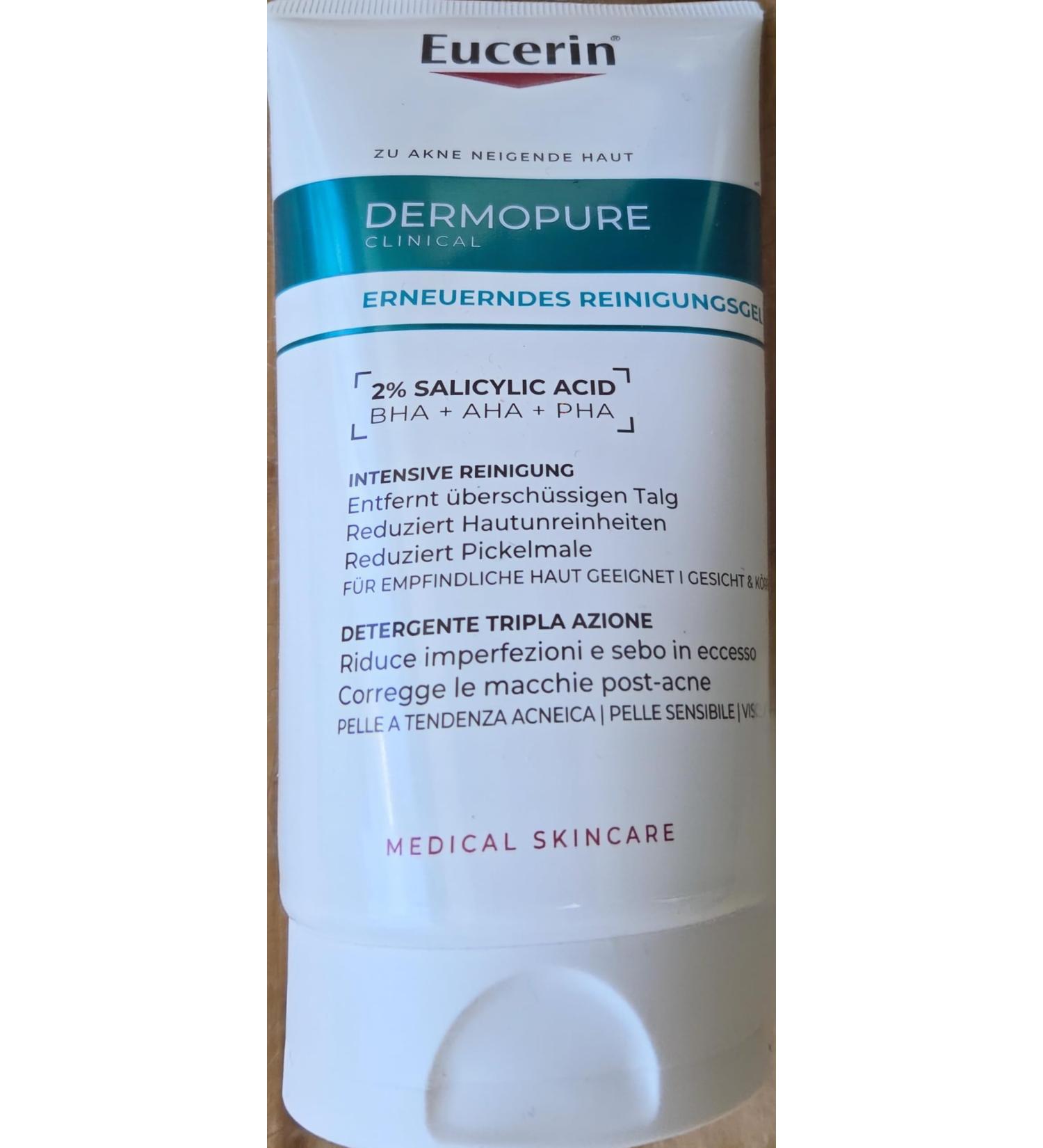 BEIERSDORF SpA Eucerin DermoPure Clinical Facial Cleanser triple action 150 ml facial cleanser against spots imperfections and shine with 2 salicylic acid for oily and acneprone skin Fresh 150 ml 1er Pack