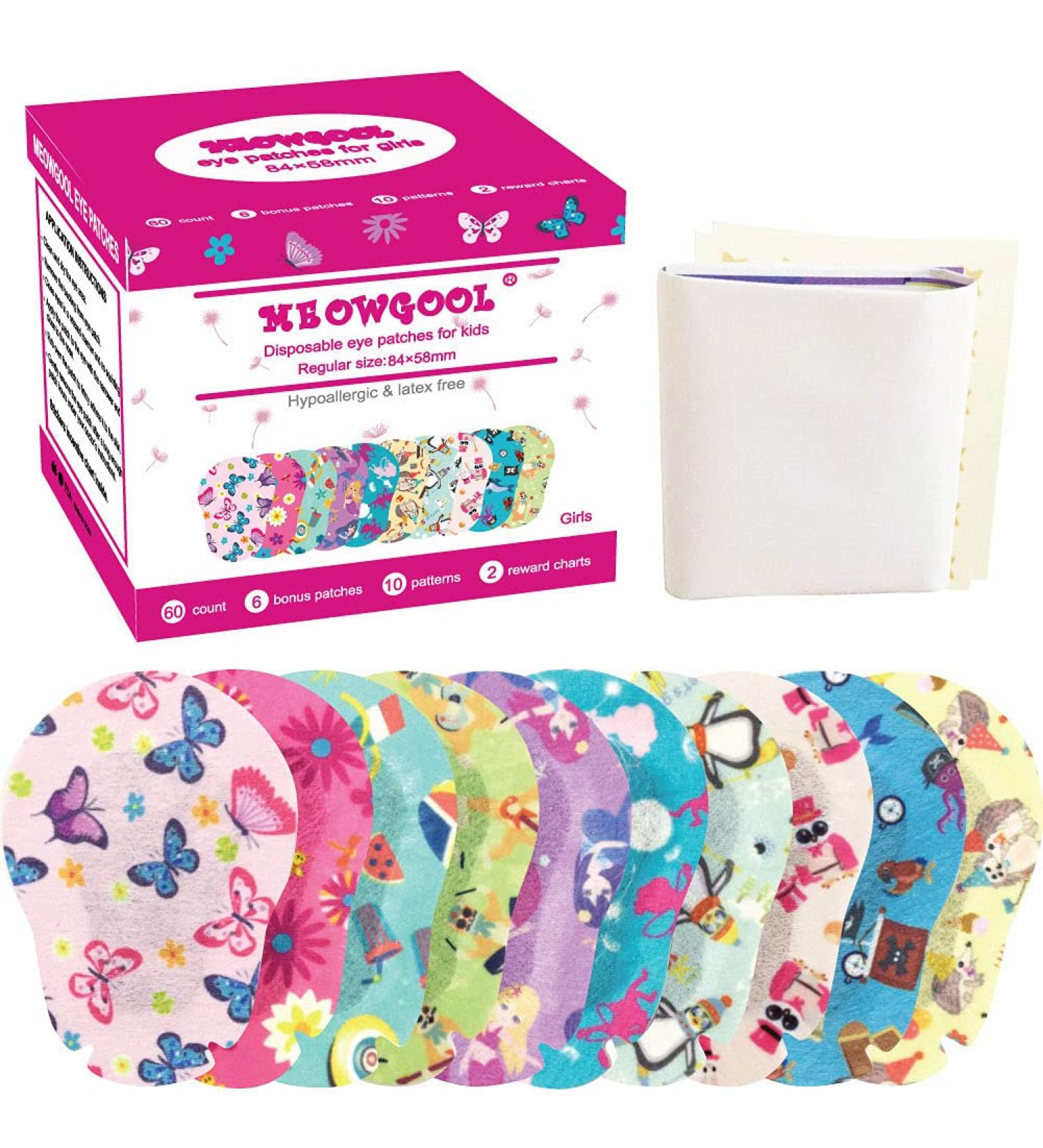 Meowgool Adhesive Eye Patches for Kids with Lazy Eye - 60+6 Bonus Patches - 10 Fun Girls Designs - 2 Stickers Incentive Posters - Buy Online on GoSupps.com