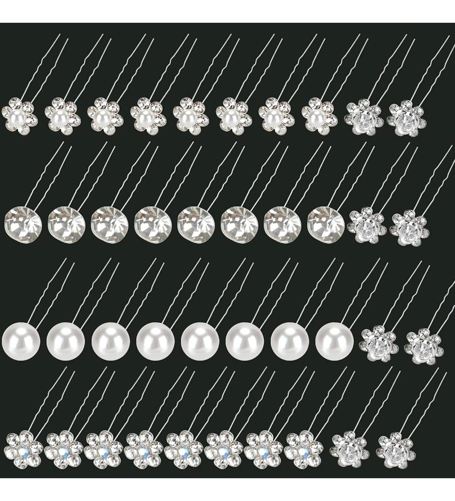 Chic Pearl Hair Pins for Wedding - Set of 40 Silver with Sparkling Rhinestones Perfect Accessory for Brides Bridesmaids Women and Girls - Buy Online on GoSupps.com