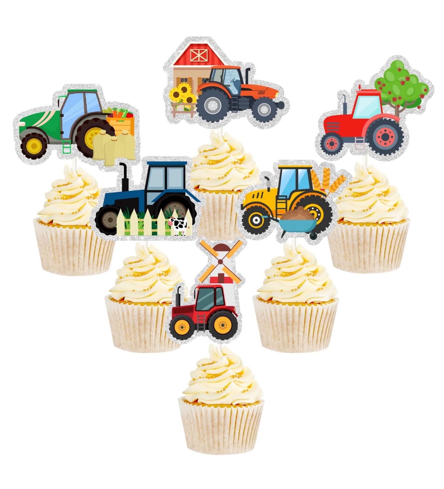 Colorful Farm Tractor Cupcake Toppers Tractor Themed Happy Birthday Dessert Toppers - Barnyard Cartoon Cupcake Decor - Baby Shower Party Decoration - Buy Online on GoSupps.com