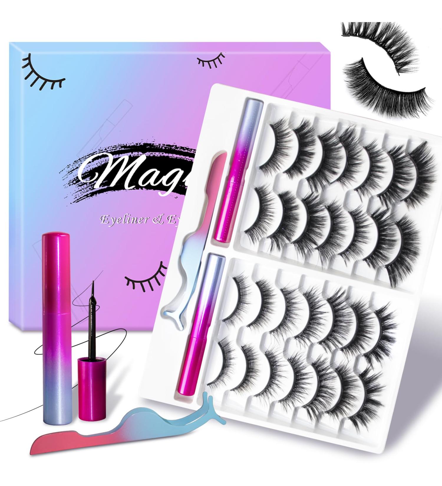 14 Pairs Magnetic Eyelashes & Eyeliner Kit | Long-lasting No Glue Reusable Natural Look with Tweezers - 17 Piece Set - Buy Online on GoSupps.com