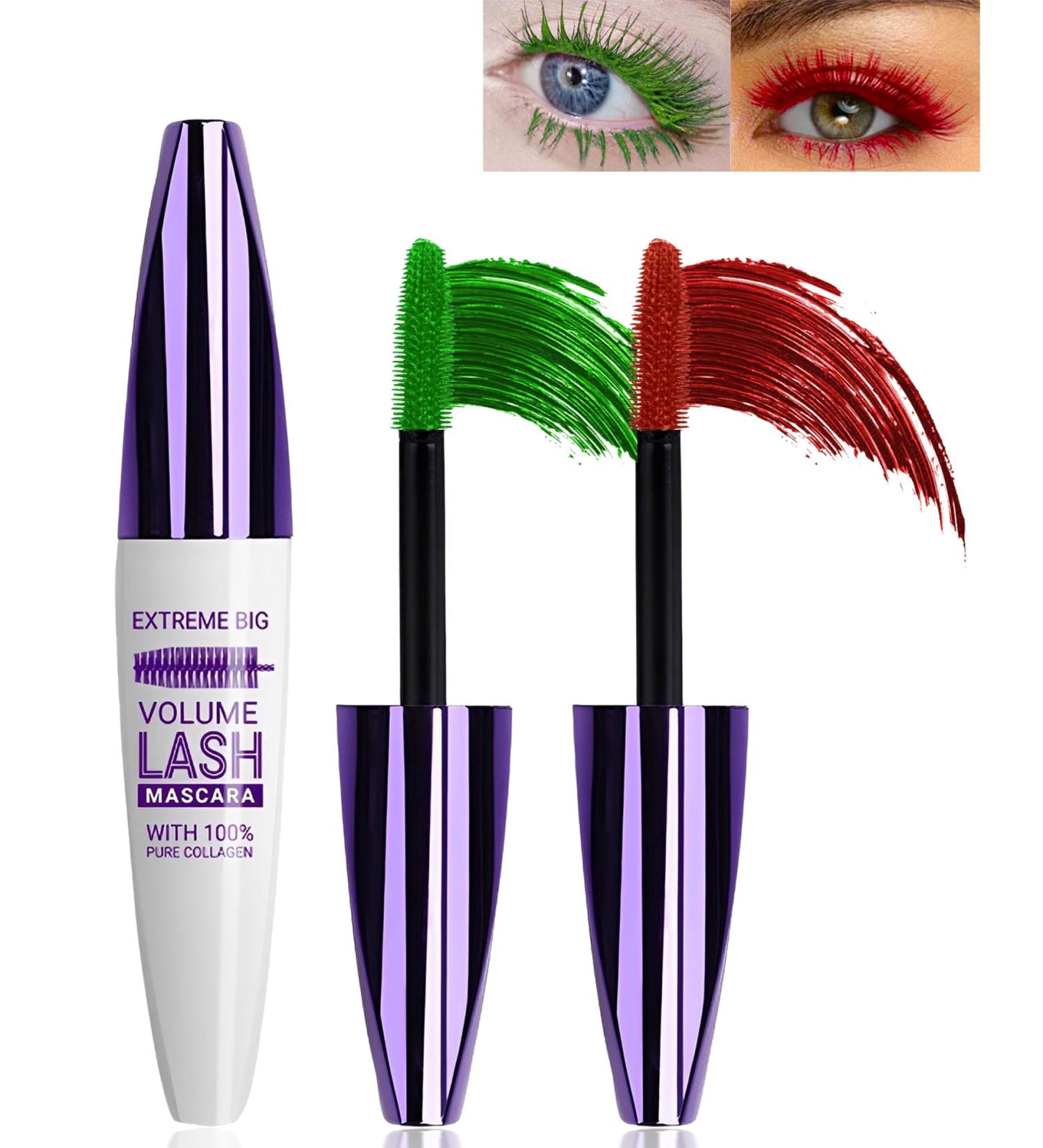 2PC Green Red 5D Telescopic Mascara - Waterproof Long Lasting Colored Mascara for Voluminous Lash Effect Perfect for Cosplay & Parties | Shop Now! - Buy Online on GoSupps.com