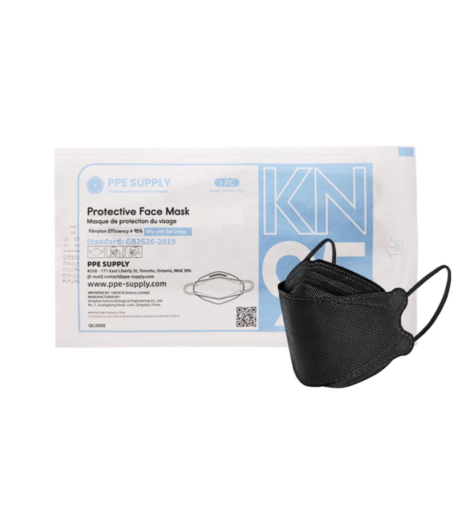PPE SUPPLY CANADA Pack of 20 Adult (Regular) 4-Ply Individually Wrapped 3D Willow-Leaf Face Mask Disposable Face Masks Black - Buy Online on GoSupps.com