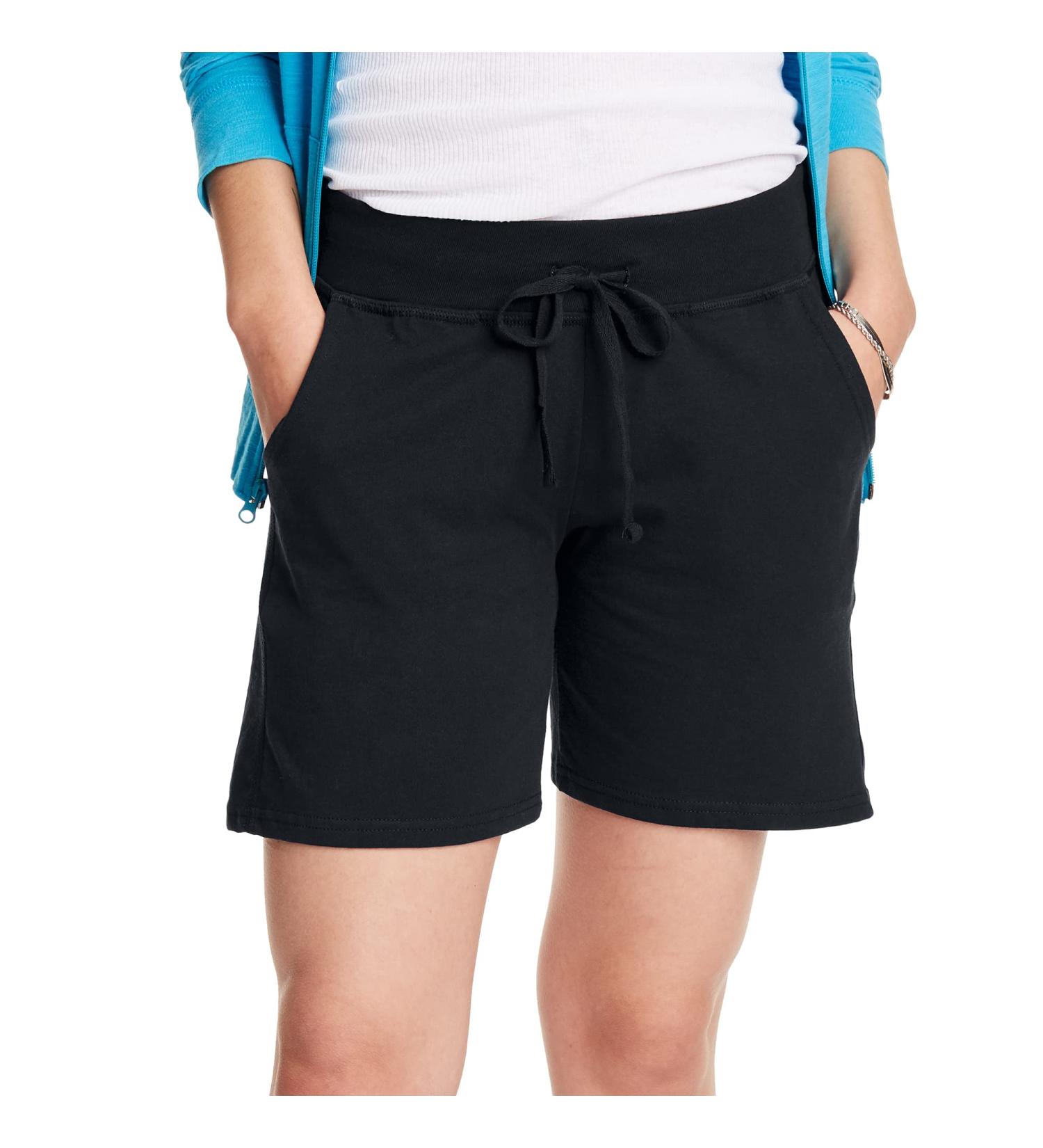 Hanes Women's Jersey Pocket Shorts - Drawstring, Cotton, 7 Inseam, Black - Large - Buy Online on GoSupps.com